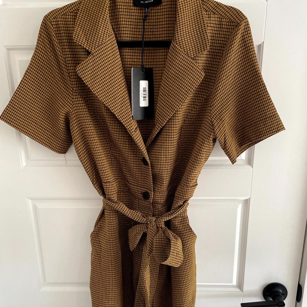 En Sasison Yellow and Black Plaid Jumpsuit NWT - Size L